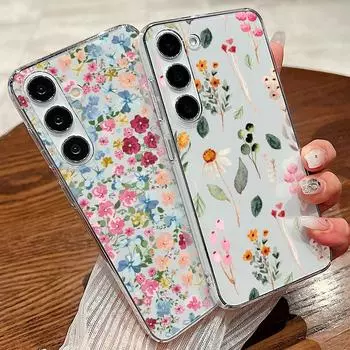 Красивый цветочный чехол для телефона Samsung S24 S23Ultra S22 Plus S21 S20 FE A54 A53 A52 A34 A14 A13, глянцевый прозрачный противоударный тонкий жесткий чехол Samsung S24