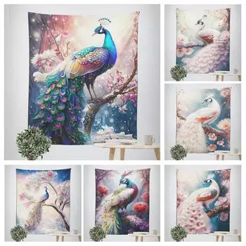 Красивый декоративный гобелен с павлином, украшение для дома, стены, офиса, гостиной, гобелен 100x75cm