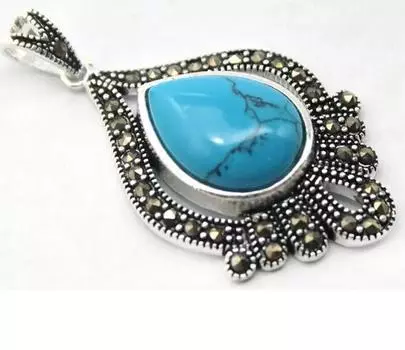 Красивый дизайн, подвеска Lucky из стерлингового серебра 925 пробы с синим бирюзовым марказитом