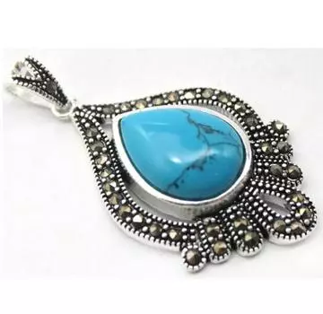 Красивый дизайн, подвеска Lucky из стерлингового серебра 925 пробы с синим бирюзовым марказитом