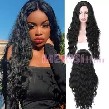 Красивый длинный волнистый черный синтетический парик для женщин 27