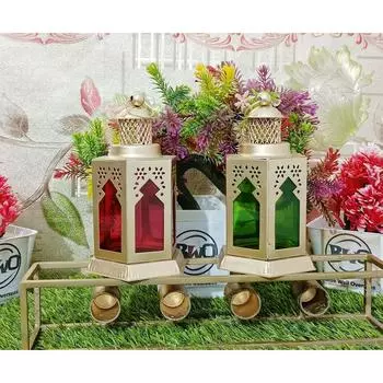 Красивый домашний декоративный фонарь, подсвечник, подвесной фонарь, подсвечник для чайной свечи для Дивали, декоративный металлический подсвечник (Зелёный и Красный)