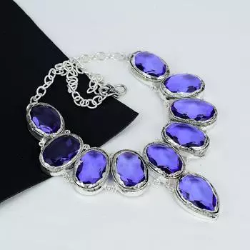 Красивый драгоценный камень иолит, ручная работа, серебро 925 пробы, гальванопластика, ожерелье из серебра иолита для жены, унисекс, праздничная одежда, подарки 20 синий