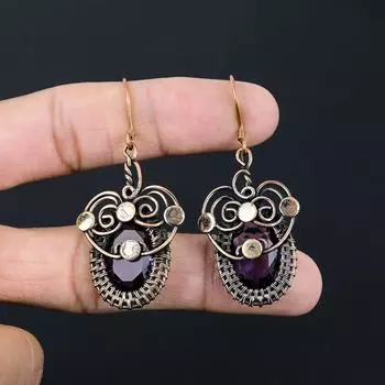 Красивый драгоценный камень иолит ручной работы из чистой медной проволоки, обернутые серьги, ювелирные изделия 2.56 Inches синий