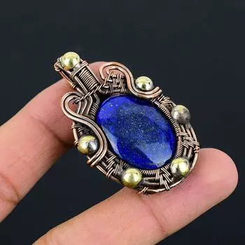Красивый драгоценный камень из лазурита, чистая медная проволока, обернутая ювелирными изделиями ручной работы 2.09 Inches синий