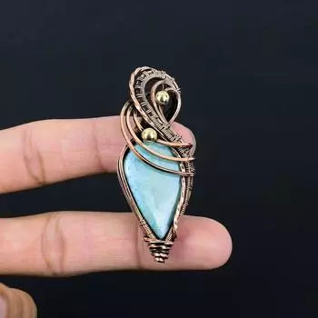 Красивый драгоценный камень Ларимар, подвеска ручной работы из чистой медной проволоки, обернутая ювелирными изделиями 2.76 Inches синий