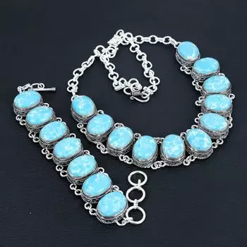 Красивый драгоценный камень Ларимар, ручная работа, 925 пробы, колье, браслет, комплект антикварных украшений, свадебные подарки, браслет для пасхального подарка 20 синий