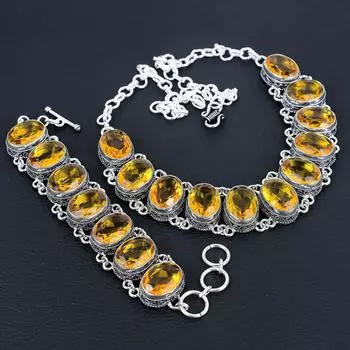 Красивый драгоценный камень медовый топаз, ручная работа, серебряные ювелирные изделия 925 пробы, набор браслетов с ожерельем медовый топаз, комплект антикварных ювелирных изделий, подарок на браслет из ваты 20 жёлтый