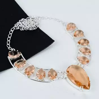 Красивый драгоценный камень морганит, ожерелье ручной работы из стерлингового серебра 925 пробы, гальванопластика, серебряный морганит для жены, кулон унисекс, праздничный наряд в подарок 20 жёлтый