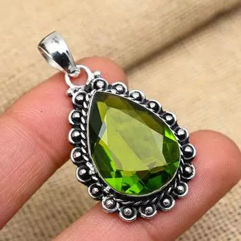 Красивый драгоценный камень перидот ручной работы из стерлингового серебра 925 пробы, ювелирный кулон для женщин 1.77 Inches зелёный