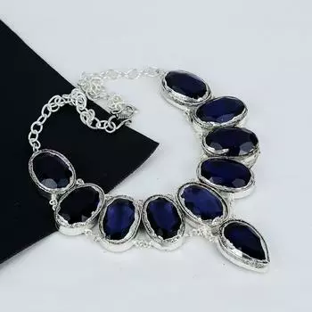Красивый драгоценный камень танзанит ручной работы из серебра 925 пробы, гальванопластическое ожерелье, серебряное ожерелье с танзанитом для жены, унисекс, подарки на День матери 20 чёрный