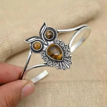 Красивый драгоценный камень тигровый глаз, твердый браслет из стерлингового серебра 925 пробы, подарок на помолвку, ювелирные изделия-манжеты 8 Inches коричневый