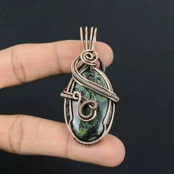 Красивый драгоценный камень в виде звезды и галактики ручной работы из чистой медной проволоки, ювелирный кулон 2.56 Inches зелёный