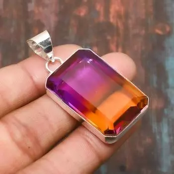 Красивый двухцветный турмалин из стерлингового серебра 925 пробы с драгоценным камнем Удивительный ювелирный кулон ручной работы 1.97 Inches розовый