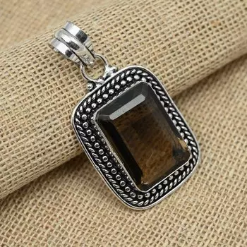 Красивый дымчатый топаз 925 пробы Серебряный кулон ручной работы Дизайнерские украшения 1.77 Inches коричневый
