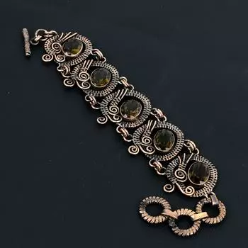 Красивый дымчатый топаз, драгоценный камень, браслет ручной работы из чистой медной проволоки, обернутый ювелирными изделиями 7-8 Inches коричневый