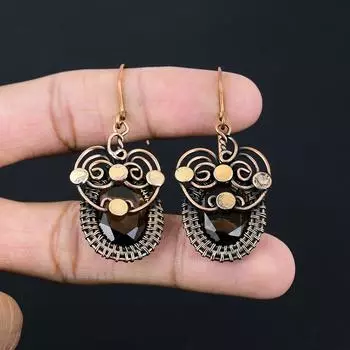 Красивый дымчатый топаз, драгоценный камень, серьги ручной работы из чистой медной проволоки, обернутые ювелирные изделия 2.56 Inches коричневый