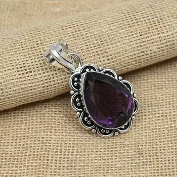 Красивый фиолетовый аметист драгоценный камень 925 твердое серебро ювелирные изделия ручной работы изысканные подвески 1.77 Inches фиолетовый
