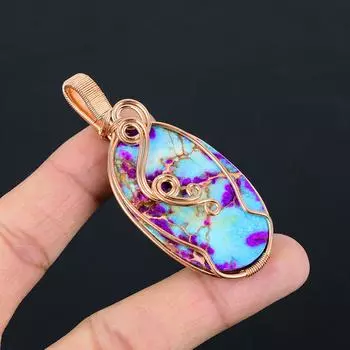 Красивый Фиолетовый Морской Осадок Драгоценный Камень Чистая Медная Проволока Обернутая Ювелирные Изделия Кулон Ручной Работы 2.95 Inches фиолетовый