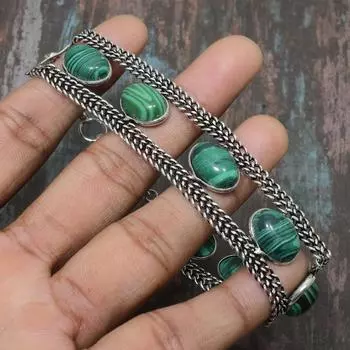 Красивый гессонитовый гранатовый драгоценный камень стерлингового серебра 925 пробы ювелирный браслет ручной работы 7-8 Inches зелёный