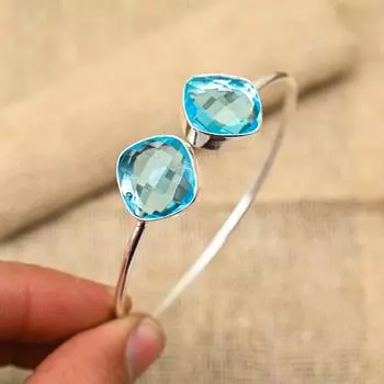 Красивый голубой топаз, драгоценный камень ручной работы, ювелирные изделия из стерлингового серебра 925 пробы, регулируемые манжеты для нее Adjustable синий