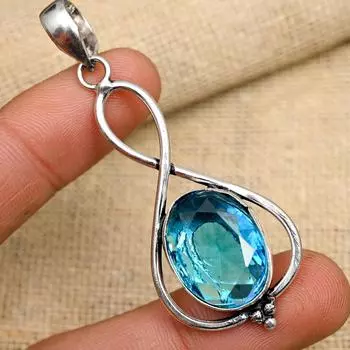 Красивый голубой топаз, драгоценный камень, ювелирное изделие из стерлингового серебра 925 пробы, подвеска ручной работы для женщин