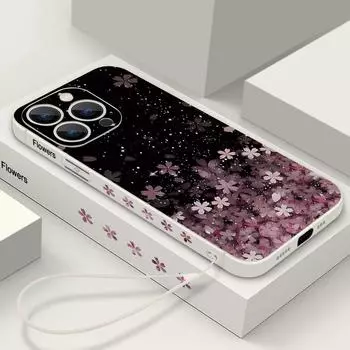 Красивый градиентный чехол для телефона Sakura для iPhone 15 14 Pro Max 13 Mini 12 Pro 11 XR XS 8 7 Plus, мягкая противоударная защита объектива, чехол из ТПУ с ремешком на ремешке iPhone 15 бежевый