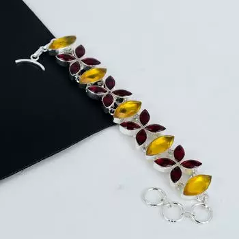 Красивый гранат, цитрин драгоценный камень ювелирные изделия ручной работы, 925 стерлингового серебра браслет, гранат, цитрин браслет для жены, унисекс браслет, подарок для нее 8 красный