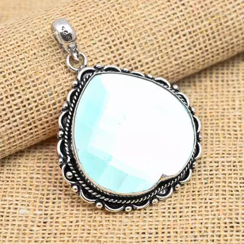 Красивый граненый мистический топаз, драгоценный камень, ювелирные изделия ручной работы, подвеска из стерлингового серебра 925 пробы для женщин 1.77 Inches белый