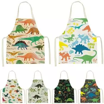 Красивый хлопковый фартук с принтом динозавра и рукавами, антивозрастной льняной каваи, кухонный фартук, кухонные кухонные аксессуары 47x38cm