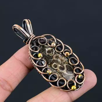 Красивый ископаемый драгоценный камень Turritella, чистая медная проволока, обернутая ювелирной подвеской ручной работы 2.95 Inches коричневый