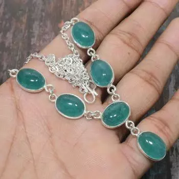 Красивый изумруд (Смоделированный) Ожерелье из стерлингового серебра 925 пробы ручной работы с драгоценными камнями 18 Inches зелёный