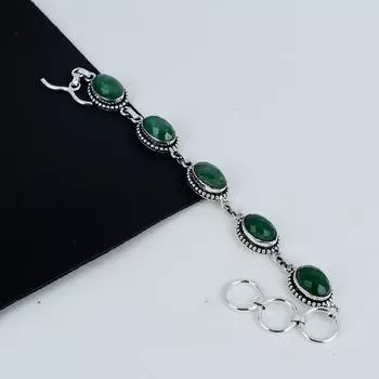 Красивый изумрудный драгоценный камень, браслет ручной работы из стерлингового серебра 925 пробы, изумрудный браслет для жены, браслет унисекс, подарок на годовщину 8 зелёный