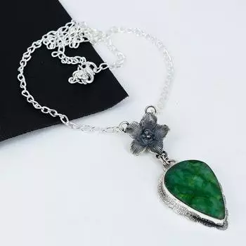Красивый изумрудный драгоценный камень ручной работы из стерлингового серебра 925 пробы, гальванопластическое ожерелье в виде цветка, изумрудный серебряный кулон для жены, унисекс, пасхальный подарок 20 зелёный