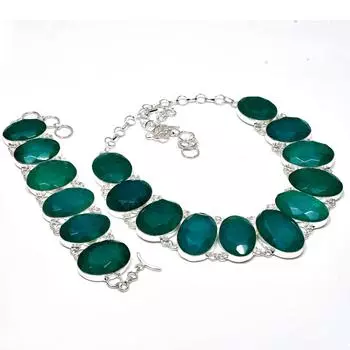 Красивый изумрудный драгоценный камень ручной работы из стерлингового серебра 925 пробы, изумрудный комплект браслетов-колье, антикварный комплект ювелирных изделий, подарок жене 20 зелёный