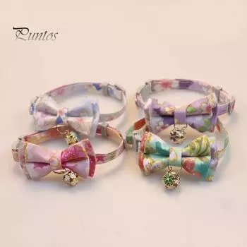 Красивый изысканный дизайн пряжки для домашних животных ошейник с цветочной печатью для домашних животных собака кошка бант шейный ремешок с колокольчиком для домашних животных зелёный