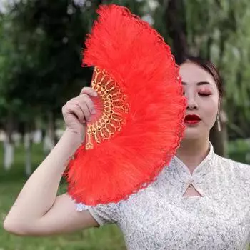 Красивый китайский Cheongsam в стиле Лолиты Хан, аксессуары для одежды, прочный летний ручной веер с перьями в стиле ретро, товары для дома, складной веер красный