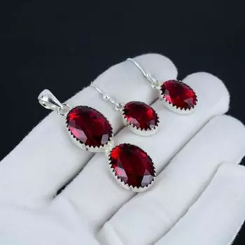 Красивый комплект подвесок с красным гранатом, красный гранатовый драгоценный камень, набор серег и подвесок из стерлингового серебра 925 пробы для женщин, подарок на День матери 2.55 красный