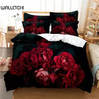 Красивый комплект постельного белья с розами, комплект пододеяльников, комплект постельного белья с 3D-печатью, комплект постельного белья размера «queen size», модный дизайн EU single(135x200cm)