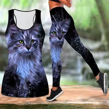 Красивый кошачий принт йога наряд для женщин модные леггинсы для тренировок фитнес спортивные повседневные штаны для йоги XS синий