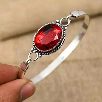 Красивый красный гранат, драгоценный камень, стерлинговое серебро 925 пробы, роскошный ювелирный браслет ручной работы