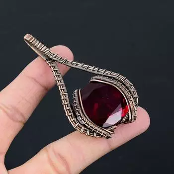 Красивый красный гранатовый драгоценный камень, чистая медная проволока, обернутая ювелирной подвеской ручной работы 2.95 Inches красный