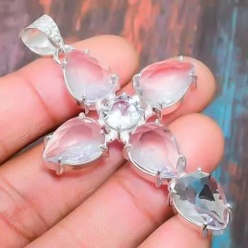 Красивый крест белый топаз 925 стерлингового серебра драгоценный камень ручной работы ювелирный кулон 2.56 белый