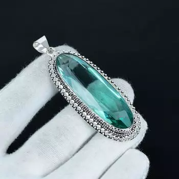 Красивый кулон из аква-апатита, кулон из стерлингового серебра 925 пробы, кулон ручной работы, антикварный кулон, кулон с драгоценным камнем аква-апатит, подарок для вечеринки 2.56 зелёный