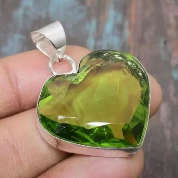 Красивый кулон ручной работы с драгоценным камнем Перидот из стерлингового серебра 925 пробы 1.58 Inches зелёный