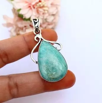 Красивый кулон с амазонитом/колье с амазонитом/большой кулон с амазонитом
