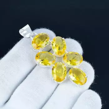 Красивый кулон с цитрином из серебра 925 пробы - Дизайн ручной работы, Ювелирное украшение для повседневной носки, Уникальный кулон с цитрином для вечеринки, Подарок 2.5 жёлтый