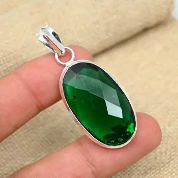 Красивый кулон с драгоценными камнями, стерлинговое серебро 925 пробы, ювелирные изделия с хром-диопсидом, подарок ручной работы для нее зелёный