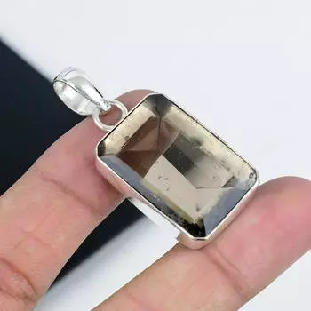 Красивый кулон с дымчатым топазом, серебро 925 пробы — дизайн ручной работы, повседневные украшения, уникальный кулон с дымчатым топазом в подарок для мужчин 2.36 коричневый