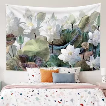 Красивый лотосовый сад, лес, богемное украшение для спальни, эстетика, домашний и настенный художественный гобелен 100x75cm